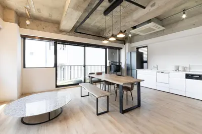 a kitchen and dining room with a table and chairs at SLEEPLAB \u795e\u697d\u5742 -Kagurazaka- in Tokyo