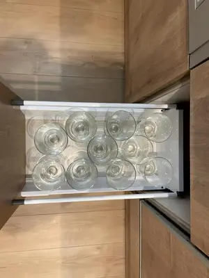 a bunch of glass bowls in a drawer at jtr\u58a8\u75303\u4e01\u76ee in Tokyo