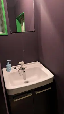 a bathroom with a white sink and a mirror at Joe Backpackers in Tokyo