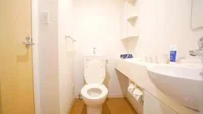 a bathroom with a white toilet and a sink at LJ Hotel Shinjuku in Tokyo