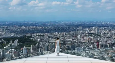 a woman in a white dress standing on top of a building at ksf\u4e0a\u6c60\u888b3\u4e01\u76ee201 in Tokyo