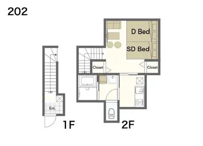 a floor plan of a bedroom apartment at ksf\u4e0a\u6c60\u888b3\u4e01\u76ee202 in Tokyo