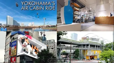 a collage of photos with a dog on a building at \u697d\u9038\u30b0\u30eb\u30fc\u30d7Skytree 105T in Tokyo