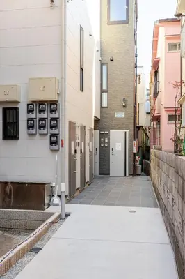 an empty alley in a city with buildings at ksf\u4e0a\u6c60\u888b3\u4e01\u76ee301 in Tokyo