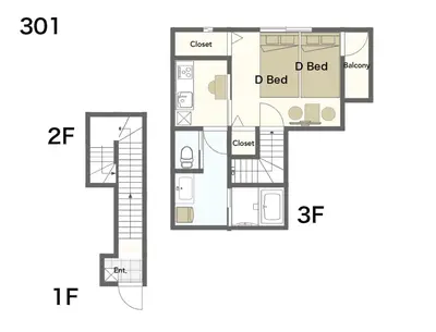 a vector drawing of a floor plan of a house at ksf\u4e0a\u6c60\u888b3\u4e01\u76ee301 in Tokyo