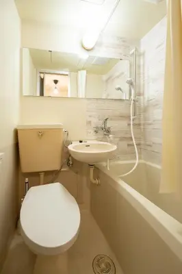 a bathroom with a toilet and a sink and a tub at \u30b9\u30ef\u30f3\u30d1\u30fc\u30af\u6c60\u888b in Tokyo