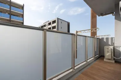 a balcony with a view of a building at Miyabi \u795e\u697d\u5742 in Tokyo