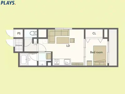 a floor plan of a bedroom apartment at Nomadland Shinagawa Omori 1104 in Tokyo