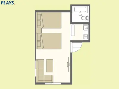 a floor plan of a small apartment at IZURU Shiba Hamamatsucho 2F in Tokyo