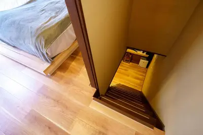 an overhead view of a bedroom with a bed at NEW Renovated Traditional Japanese House in Sumida in Tokyo