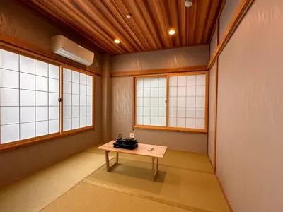 a room with a table and two windows at \u516b\u5e83201Nearby Tokyo Skytree in Tokyo