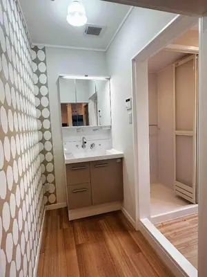 a bathroom with a sink and a mirror at 八広301 Nearby Tokyo Skytree & Asakusa in Tokyo