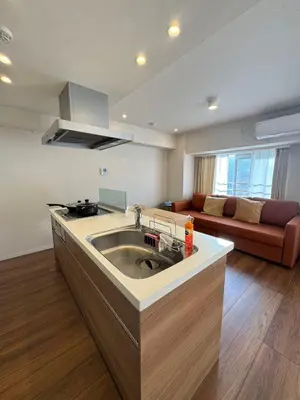 a kitchen with a sink and a living room at Kabukicho-13F-SJ0019 in Tokyo