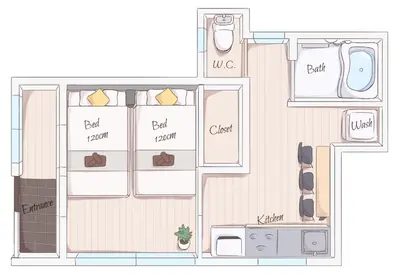 a floor plan of a small room with at Industrial room in Tokyo