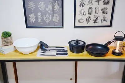 a table with a bowl and utensils on it at Industrial room in Tokyo
