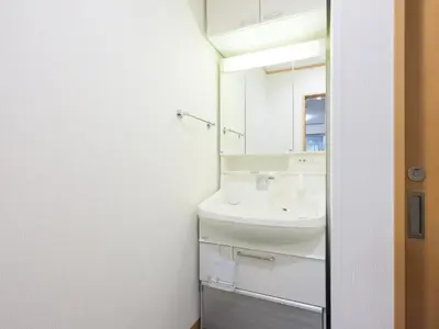a bathroom with a sink and a mirror at Four Seasons Yado 2 in Tokyo