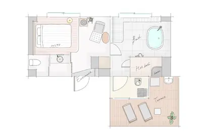 a floor plan of a bathroom with a spa at etoe Hotel Shinjuku in Tokyo