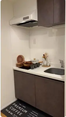 a kitchen with a sink and a counter top at \u6574\u5957\u9ad8\u7ea7\u79c1\u4eba\u516c\u5bd3 \u667a\u80fd\u5bb6\u7535 \u79cb\u53f6\u6e90 \u4e0a\u91ce \u94f6\u5ea7 \u65b0\u5bbf \u6d89\u8c37\u591a\u5730\u76f4\u8fbe in Tokyo