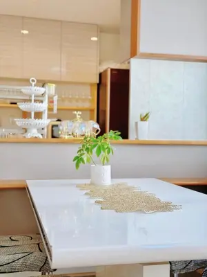 a potted plant sitting on a white table in a kitchen at keisei koiwa little garden in Tokyo