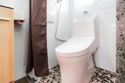 a bathroom with a white toilet and a shower at New Large Space 8ppl Flat Apt 2brs&tub in Tokyo