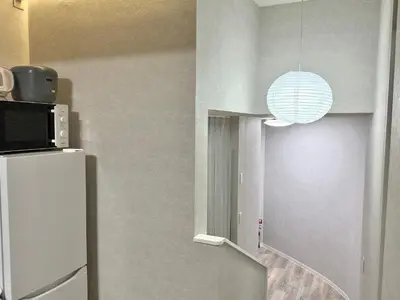 a kitchen with a refrigerator and a microwave at \u685c\u5357\u5927\u585a\u30cf\u30a6\u30b9ii in Tokyo
