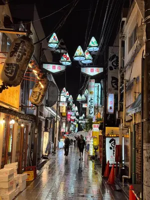 people walking down a wet street in an asian city at Triphome Nakano 2025 Green in Tokyo