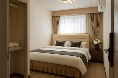 a bedroom with a large bed and a window at \u685c\u306e\u5bbf in Tokyo