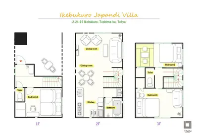 a floor plan of the residence basement villas at Ikebukuro Japandi Villa in Tokyo