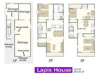 a floor plan of the lips house at Lapis House 101 & 201 in Tokyo