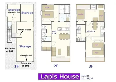 a floor plan of the lips house at Lapis House 101 & 201 in Tokyo