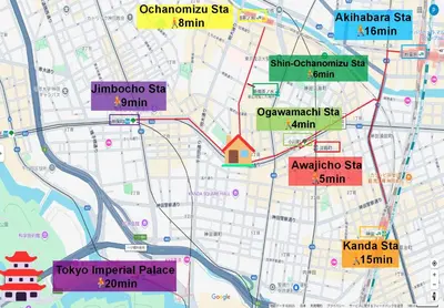 a map at \u6de1\u8def\u753a\u99c5\u304b\u3089\u5f92\u6b691\u5206 140\u5e73 4ldk \u65b0\u5bbf\u99c512\u5206 \u79cb\u8449\u539f5\u5206 \u6771\u4eac\u99c57\u5206 \u9280\u5ea7\u99c57\u5206 \u6e0b\u8c3720\u5206 in Tokyo
