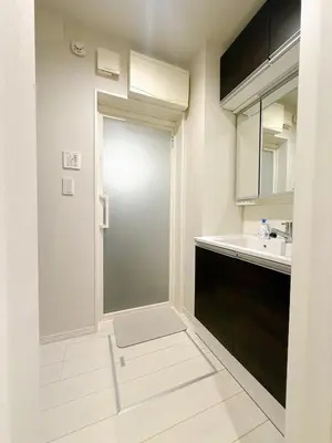 a bathroom with a shower and a sink at Tabi in Tokyo in Tokyo