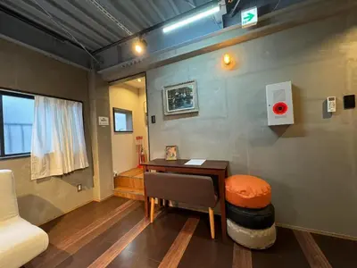 a room with a desk and a chair and a table at \u7af9\u9db4\u65c5\u9928 in Tokyo