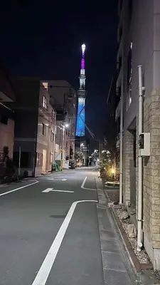 a view of the eiffel tower lit up at night at JW-One Skytree in Tokyo