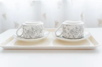 two cups and saucers sitting on a tray at \u79cb\u8449\u539f\u307e\u30677\u5206 \u6d45\u8349\u6a4b\u307e\u30674\u5206 \u79cb\u8449\u539f7\u5206 \u6d45\u8349\u6a4b4\u5206 \u30ad\u30c3\u30c1\u30f3 \u9326\u7cf8\u753a\u99c5\u8fd1 \u6d17\u9762\u53f0\u30b7\u30e3\u30ef\u30fc\u5ba4\u304c\u5225 \u30bb\u30df\u30c0\u30d6\u30eb\u30d9\u30c3\u30c9\u4e8c\u3064 301\u90e8\u5c4b in Tokyo