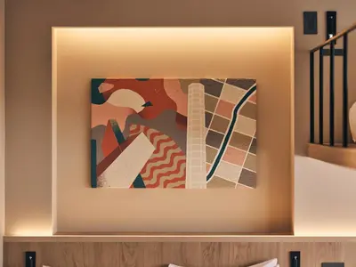 a picture of a painting on a shelf at illi Pal Shinagawa Gotanda in Tokyo