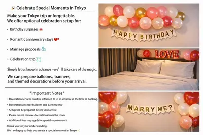 a collage of photos with a bunch of balloons at 7th floor 701 with elevator 40 square meters in the port area, close to Tokyo Tower, direct access to Haneda Airport in Tokyo