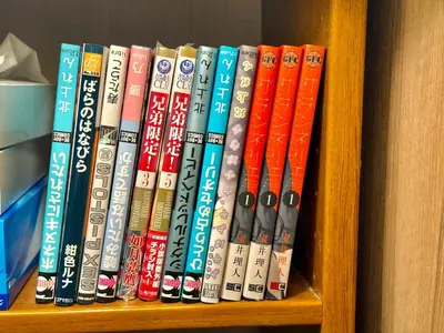 a row of books sitting on a book shelf at TOKYO SKYTREE HOUSE-Multiple room styles in Tokyo