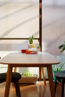 a table with plants sitting on top of it at \u70df\u96e8\u8f69301\u65b0 in Tokyo