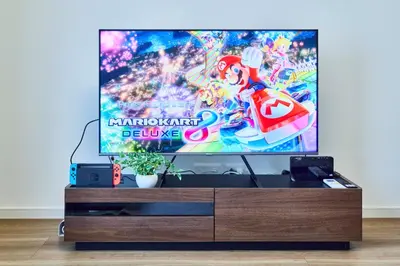 a television screen with a video game on it at Villa Sumida Five in Tokyo