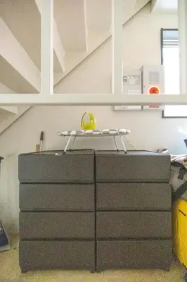 a kitchen with a shelf on top of a dresser at itabashi-ku5 minutes to station 103 in Tokyo