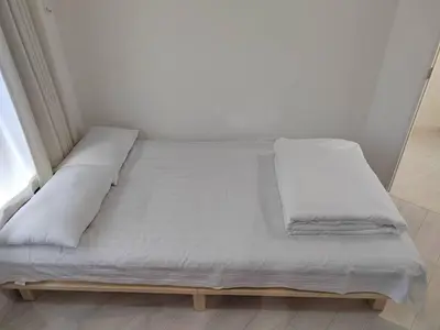 a bed with two pillows on it in a room at \u6771\u4eac\u5929\u7a7a\u4e4b\u5bb6\u65c5\u9986103\u72ec\u7acb\u516c\u5bd3 \u72ec\u7acb\u536b\u6d74 in Tokyo
