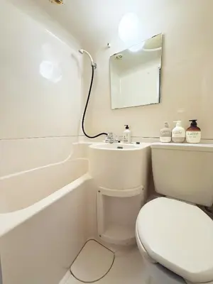 a white bathroom with a toilet and a sink at The Vera in Tokyo