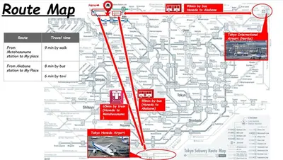 a map of the route of a route map at Akabane Nishi Masuda House in Tokyo