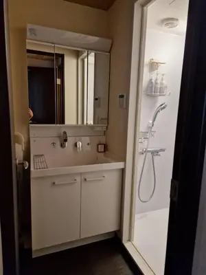 a bathroom with a shower and a sink at OPEN SALE! Stylish Stay near AKIHABARA! May2025 Open! \u79cb\u8449\u539f CORE HOTEL in Tokyo