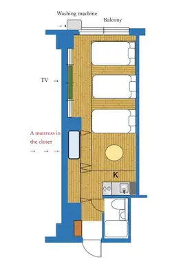 a floor plan of a house at Comforting room 410 walking distance of Shinjuku in Tokyo