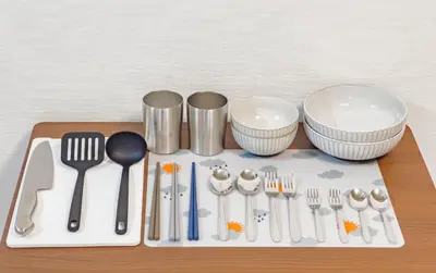 a tray with forks and utensils on a table at \u6d45\u8349 ideas hotel \u5927\u5e8a\u623f-TT0390 in Tokyo