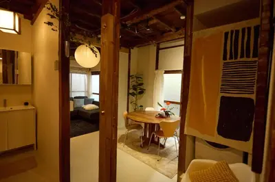 a kitchen and dining room with a table in a room at Historic House in Sangenjaya - Central Tokyo Stay in Tokyo