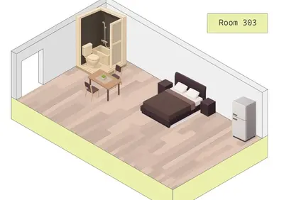 a living room with a bed and a dining room at \u590f\u7f8e\u30db\u30c6\u30eb 303\u9ad8\u7ea7\u72ec\u680b\u522b\u5885 \u72ec\u7acb\u536b\u6d74 \u5730\u94c1\u7ad9\u6b65\u884c\u4e94\u5206\u949f\u6210\u7530\u673a\u573a-\u7fbd\u7530\u673a\u573a-\u4e0a\u91ce-\u6674\u7a7a\u5854\u4e00\u7ebf\u76f4\u901a in Tokyo