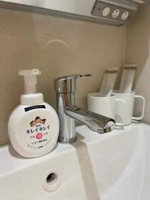 a bathroom sink with a soap dispenser on it at T-Hotel\u5165\u8c37 in Tokyo